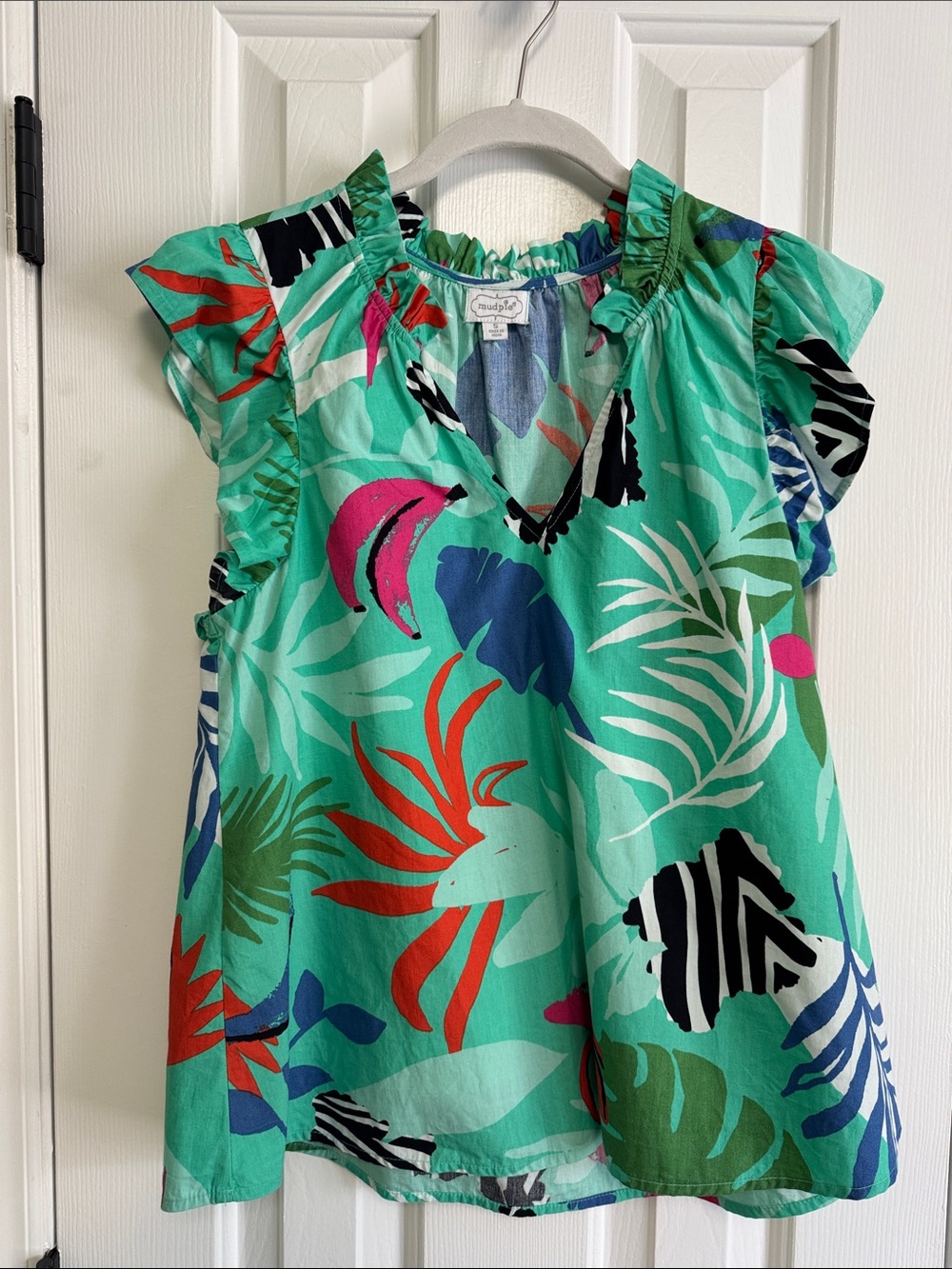 Mud Pie Tropical Mint Green Ruffle Sleeve Blouse Small